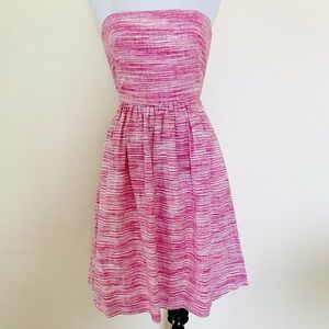 Banana Republic Dress 0P Women’s Pink Striped Linen Cotton A-Line Strapless 0P